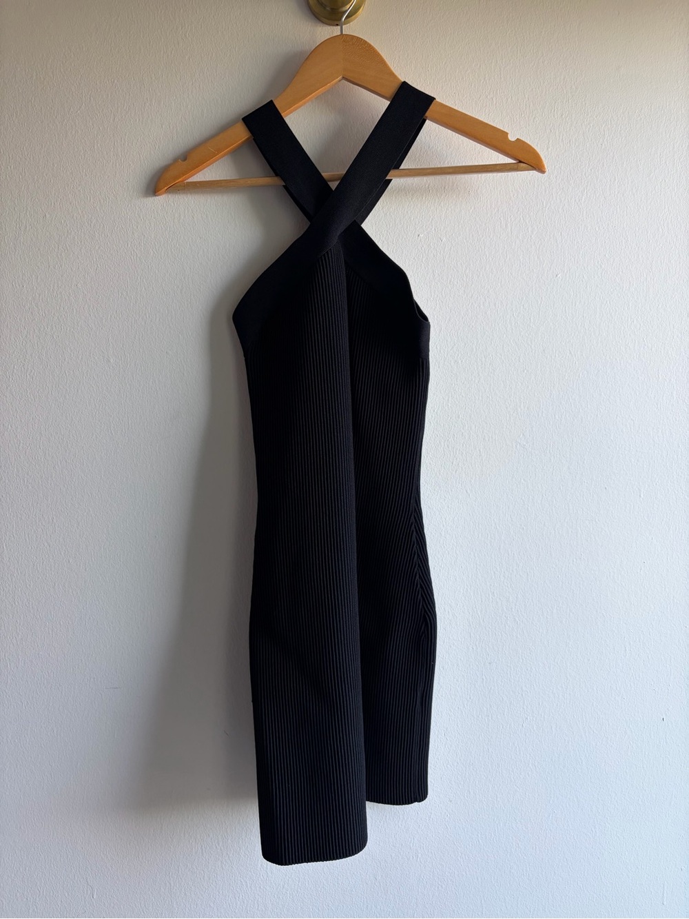 Babaton Black One-Shoulder Cross-Back Ribbed Dress